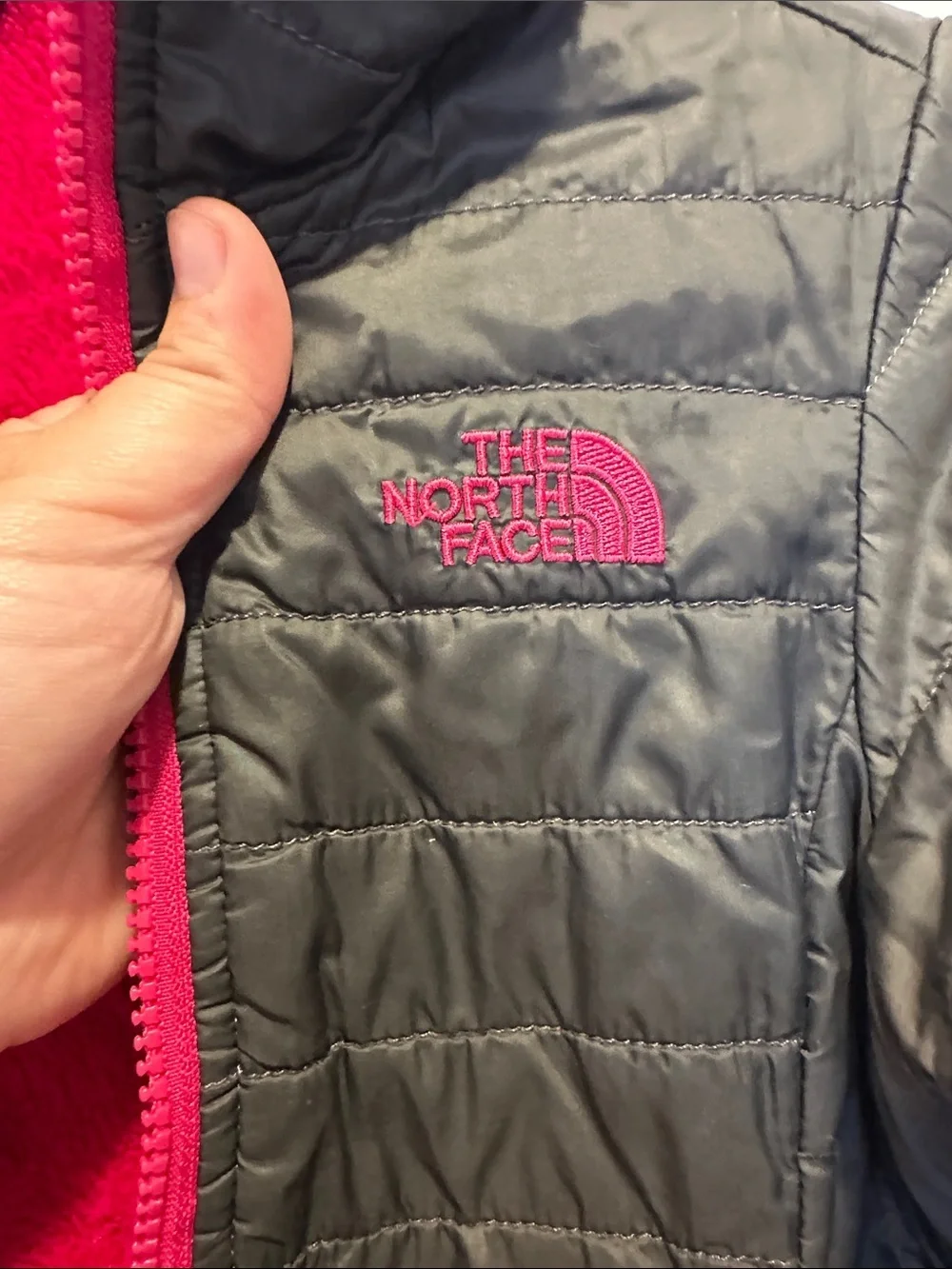 The North Face Girls Reversible Bright Red Plush Fleece Jacket